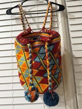 Handwoven Multicolor Geometric Shoulder Bucket Bag